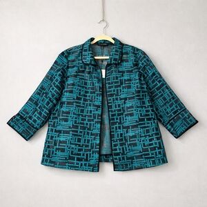 Ming Wang Size Large Black Teal  Sheer Blazer